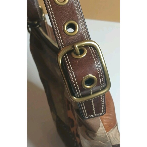 Vtg Coach Patchwork Hobo Bag Brown Leather Suede Animal Print Signature Print - Picture 11 of 16